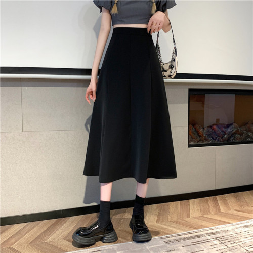 Plus size fat MM skirt autumn Korean version ins high waist slim mid-length drape pleated large swing umbrella skirt