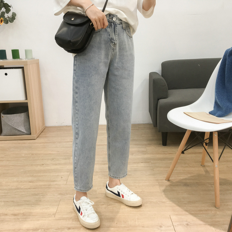 Retro versatile loose straight jeans for women new Korean style slim casual nine-point harem pants dad pants