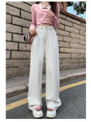 Silk white jeans for women 2024 new style high-waisted floor-length ice silk wide-leg pants