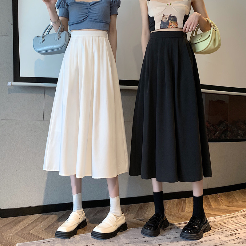a-line medium-length bust group high-waisted solid color a-line skirt fairy skirt