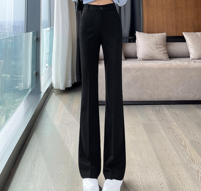 Suit bell bottoms for women, spring and autumn thin style, new style, high waist, slim and drapey, black bootcut pants for small people