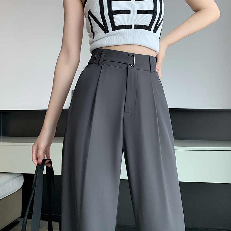 Gray high-end suit pants for women in autumn 2024 small high-waisted narrow version loose straight wide-leg pants with drape