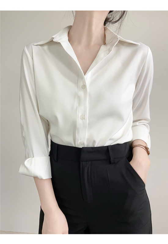 Straightforward, simple and high-end green satin shirt women's commuter shirt design niche top new style