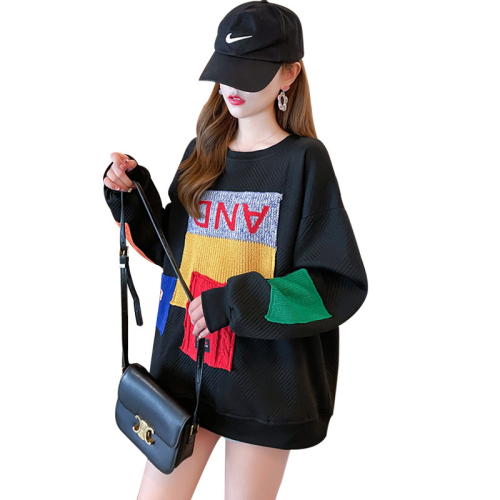 New back bag collar jacquard spring Korean style loose patch design niche round neck thin sweatshirt