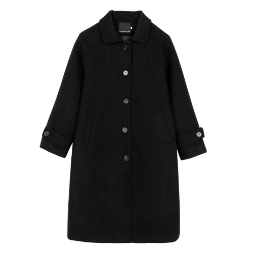 Hepburn style woolen coat for women autumn and winter new black mid-length woolen coat thickened for small people