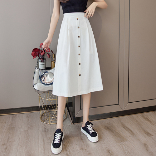 New Korean style solid color skirt for women, single-breasted, casual, high-waisted, slim A-line umbrella skirt