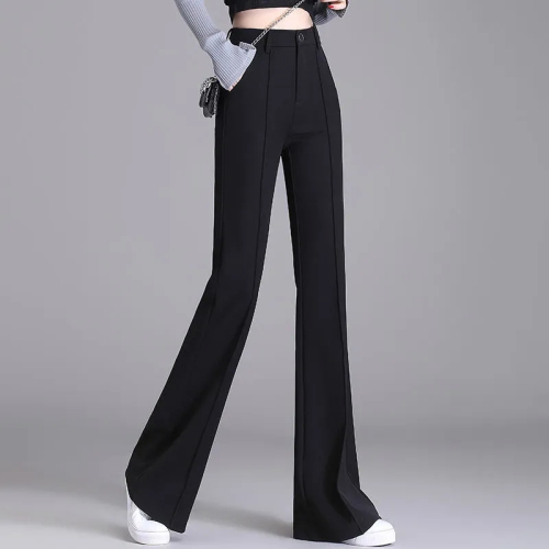 Women's new spring boot-cut trousers, high-waisted, slim-fitting, nine-point drape, stretchy floor-length wide-leg suit trousers