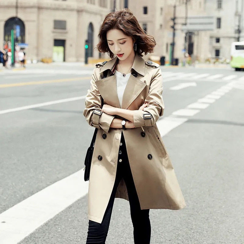 Autumn new style small fragrance women's American retro mid-length waisted drape suit coat windbreaker jacket