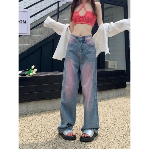 High Street Wide Leg Jeans Women's Retro High Waist Loose Straight Pants