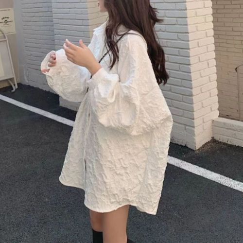 White shirt women's spring and autumn embossed pattern coat long-sleeved top