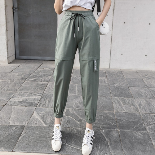 Leg-tie overalls for women, new thin section BF slimming high-waisted straight loose casual sports nine-point harem pants