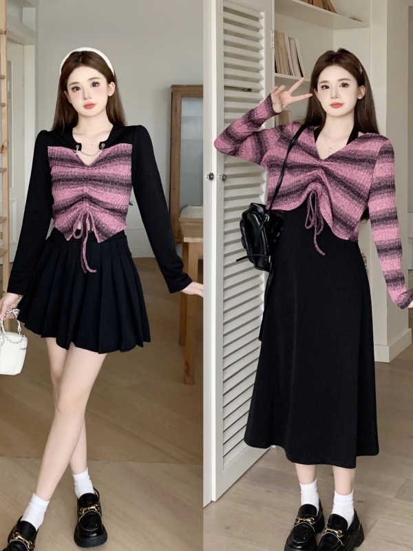 Large size fat mm fog gauze cypress slightly fat plus size women's custom autumn tie-dye design fashionable dress suit for women