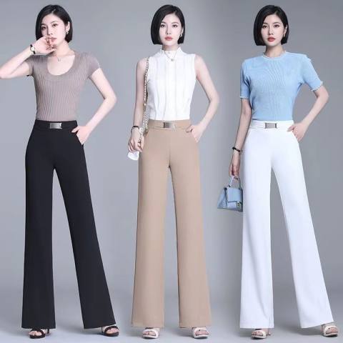 Wide-leg pants for women, summer, thin, high-waisted, fashionable, slim, straight, small, casual suit trousers