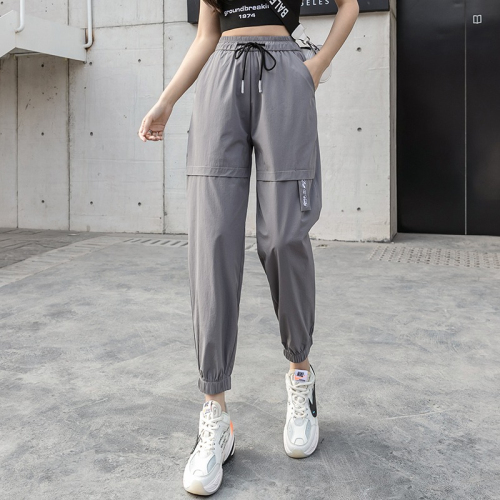 Leg-tie overalls for women, new thin section BF slimming high-waisted straight loose casual sports nine-point harem pants