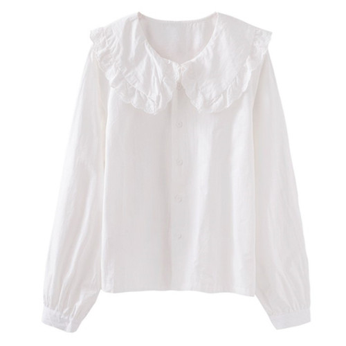 New long-sleeved white shirt women's design niche baby doll collar French chiffon autumn top