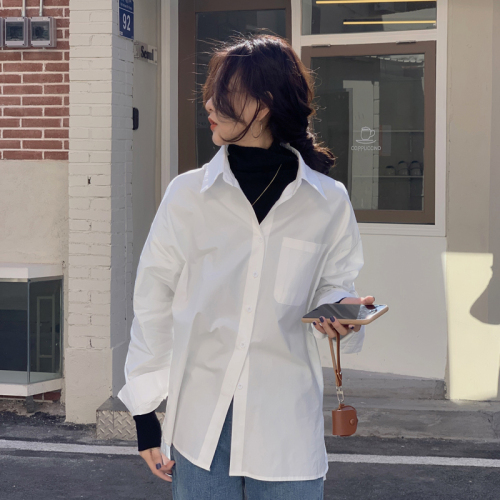 Solid color shirt women's new fashion outer wear loose cardigan shirt long sleeve top women ins trend