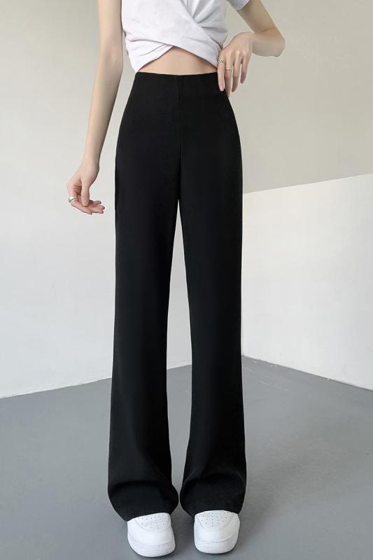Summer new ice silk suit trousers high-waisted narrow straight wide-leg trousers micro-flared floor-length trousers for women