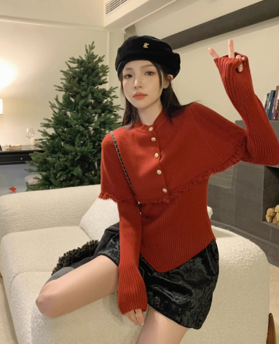 Fashion suit for women in autumn new knitted blouse bottoming shirt high-end lively age-reducing salt style two-piece set