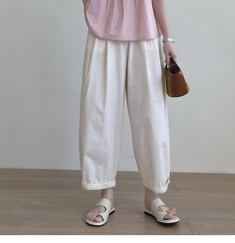 Japanese gray pants summer thin cotton and linen wide-leg pants loose and slim harem radish pants nine-point paper pants