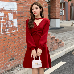 Plus size women's early autumn new style fat girl with thick waist, belly-covering dress, sweater, fashionable and slimming