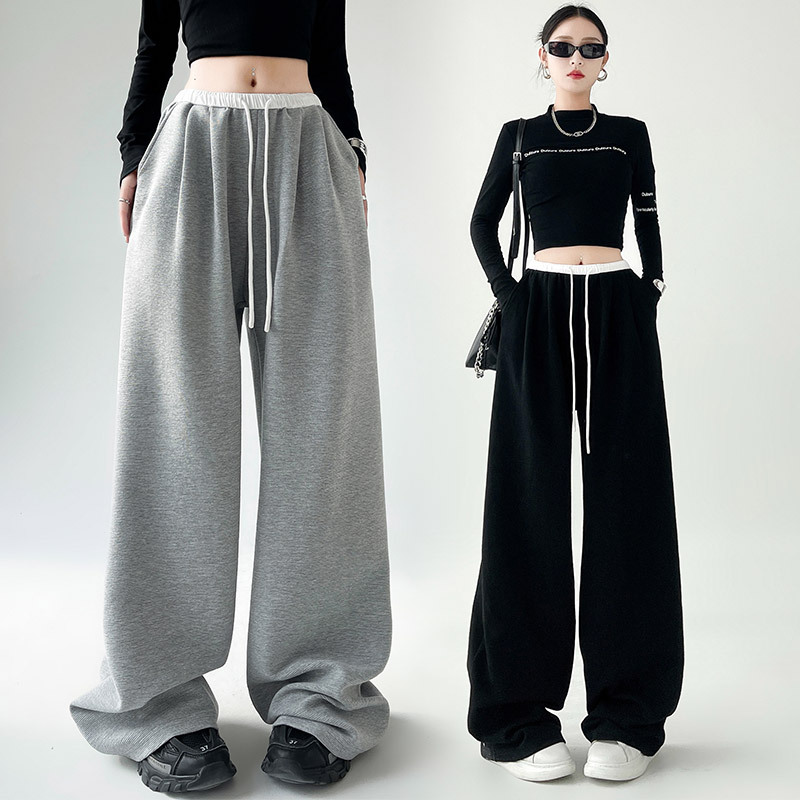 High weight American black sports pants for women new loose casual thickened sweatpants knitted wide leg pants
