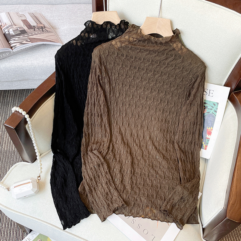 New autumn and winter large size long-sleeved women's lace shirt Korean style women's top half turtleneck bottoming shirt