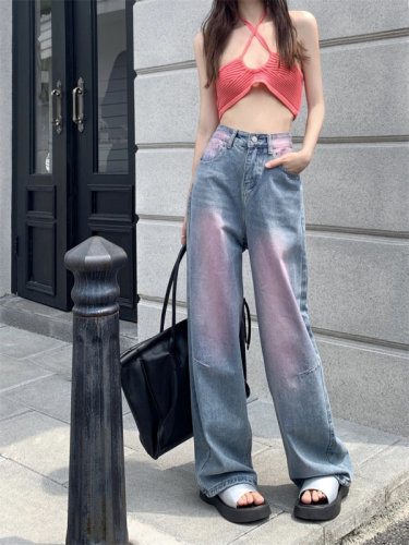 High Street Wide Leg Jeans Women's Retro High Waist Loose Straight Pants