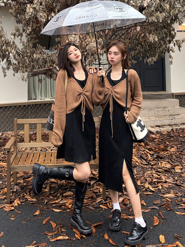New plus size women's clothing for fat girls mm slimming bestie skirt belly covering dress fashionable autumn and winter suit for women