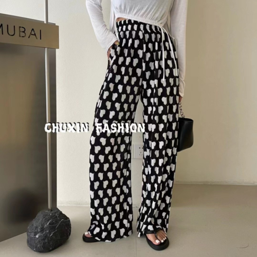 Love printed casual pants for women, trendy style, new Korean style loose wide leg pants