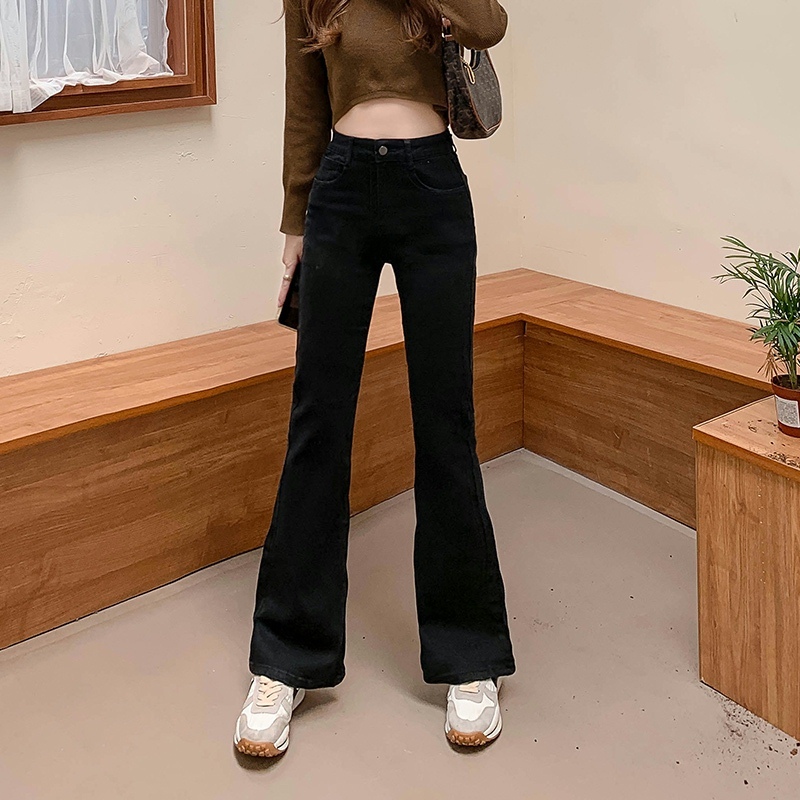 Black jeans for women, high waist, slimming, tall and micro-flared, spring and autumn new stretch mopping horseshoes
