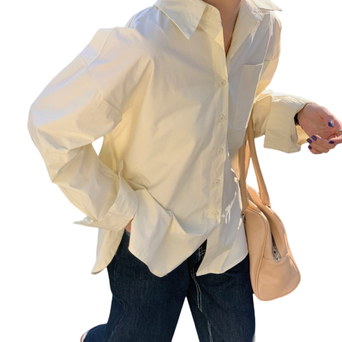 Solid color shirt women's new fashion outer wear loose cardigan shirt long sleeve top women ins trend