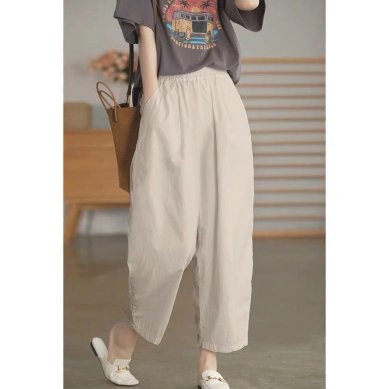 Pure cotton wide-leg nine-point pants autumn new Korean style loose slimming high-waist versatile casual straight pants women's pants