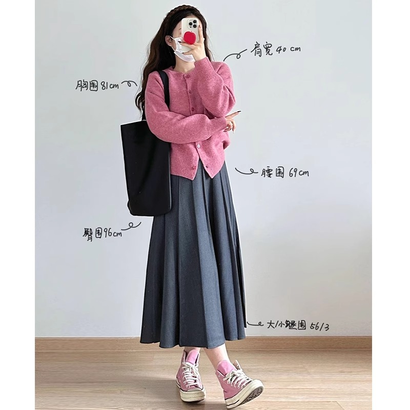 Pear-shaped figure gray suit skirt new style plus size fat mm high waist a-line pleated a-line skirt covers the crotch and looks slim