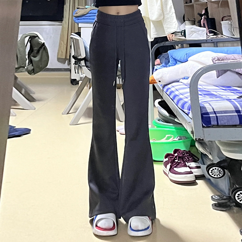 2024 new velvet micro-flared wide-leg trousers for women in autumn and winter, small casual slim-fitting floor-length trousers for women