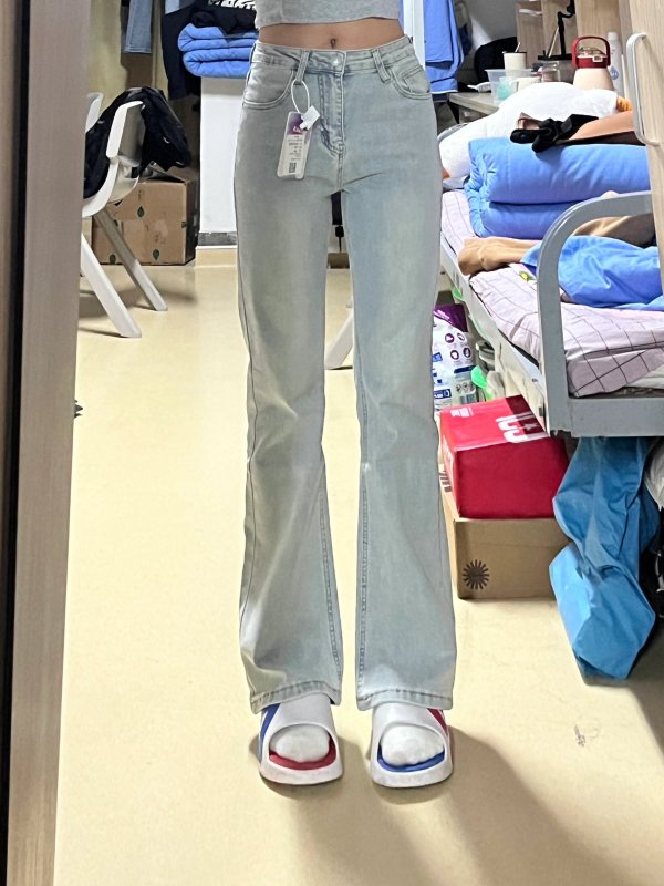 American micro-flared jeans for women in summer new style retro high-waisted elastic slimming hot girl horseshoe trousers trendy
