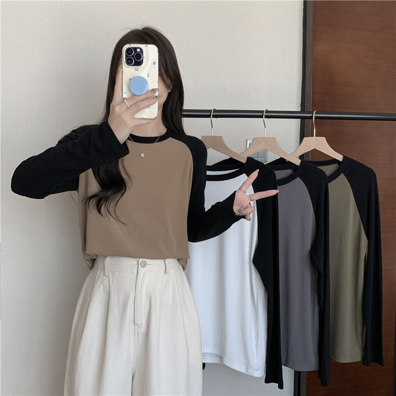 Large size warm round neck raglan long sleeve t-shirt women's loose slim versatile bottoming shirt top