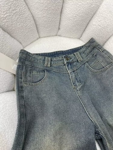 Large size S-5XL spring and autumn blue casual new Hong Kong style retro washed splicing straight casual jeans