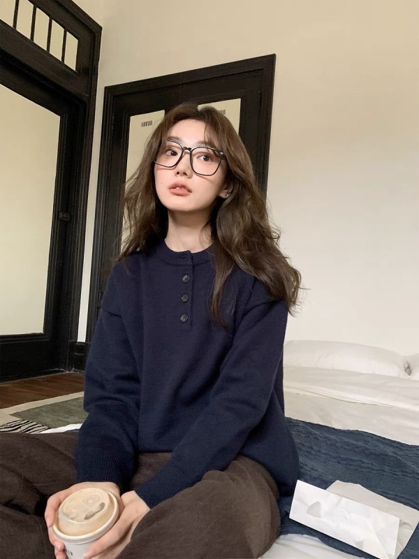Canon 11/10 20:00 Limited time 10% off matcha soufflé!  Temperament henley collar pullover knitted sweater