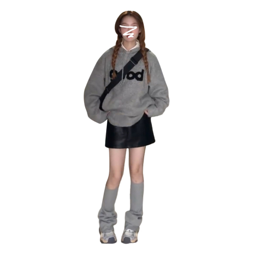 American retro gray hooded sweatshirt for women spring and autumn new style lazy style oversize jacket loose top