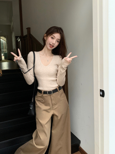 Slim long-sleeved casual autumn sweater + loose, versatile, comfortable and design casual pants