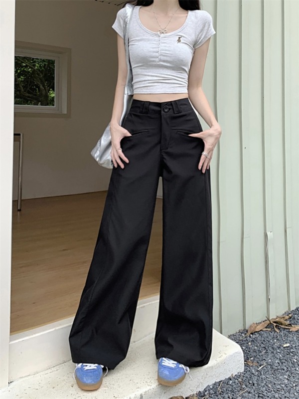 American high-waisted straight-leg suit trousers, loose and slimming, wide-leg casual trousers