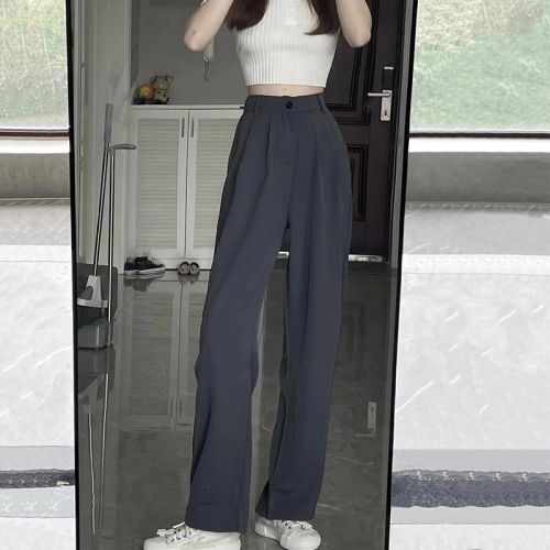 Wide-leg pants for women, high-waisted, floor-length, slim, straight-leg pants, casual, petite suit pants, high-end