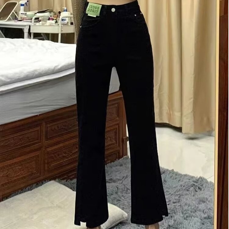 Black jeans women's loose Korean style student spring and autumn new style curled straight pants high waist slim versatile wide leg pants