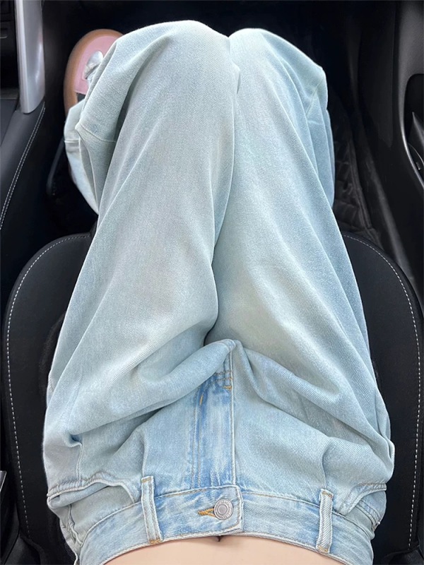 Nostalgic blue straight-leg jeans for women in summer thin high-waisted loose slim design wide-leg trousers