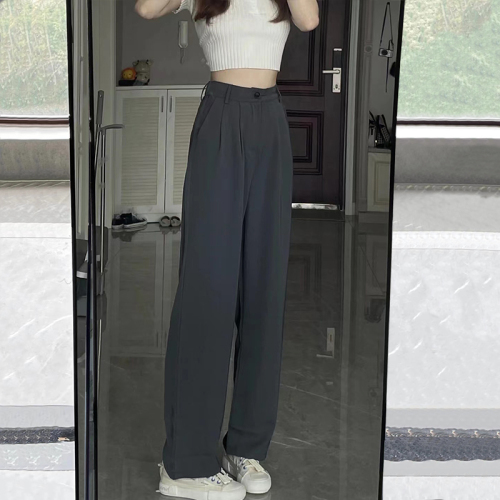 Wide-leg pants for women, high-waisted, floor-length, slim, straight-leg pants, casual, petite suit pants, high-end