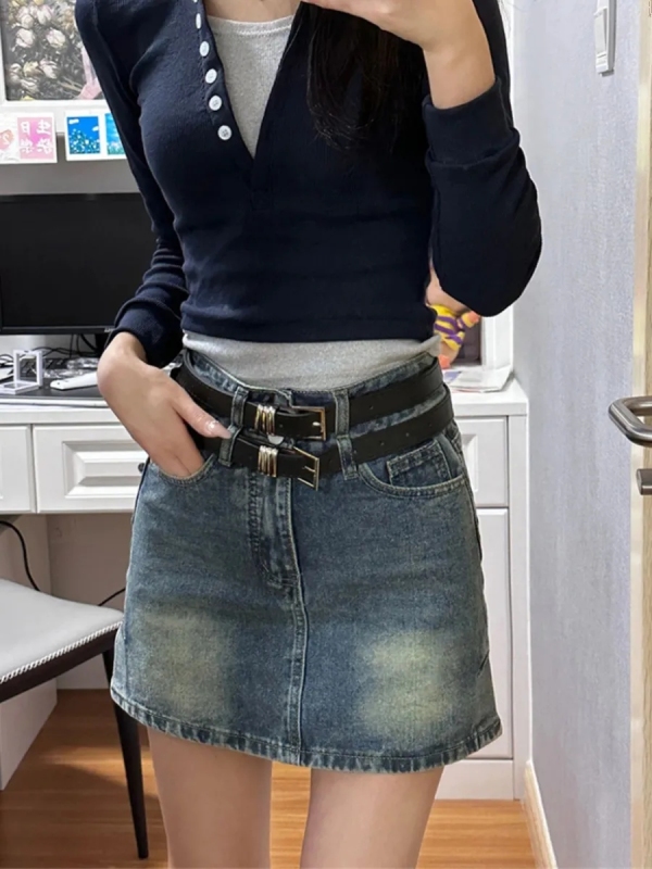 Denim skirt women's new summer high-waisted hip-covering slimming anti-exposure A-line hip-covering short skirt