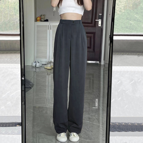 Wide-leg pants for women, high-waisted, floor-length, slim, straight-leg pants, casual, petite suit pants, high-end
