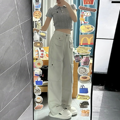 American high street overalls for women, thin section, ins fashion hot girl design, niche couple wide leg trousers