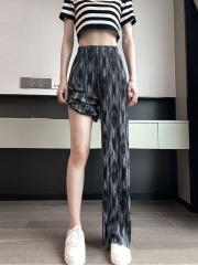 Tie-dye high-waisted straight casual pants for women with plus size fat mm, pear-shaped body and slightly chubby wear slimming wide-leg pants