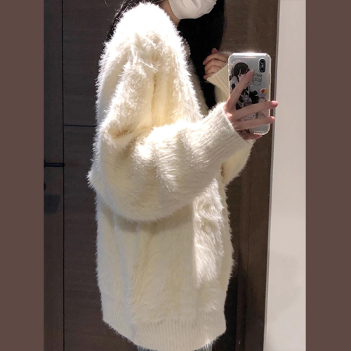 Imitation mohair white sweater women's new autumn and winter fufu lazy style thickened sweater top